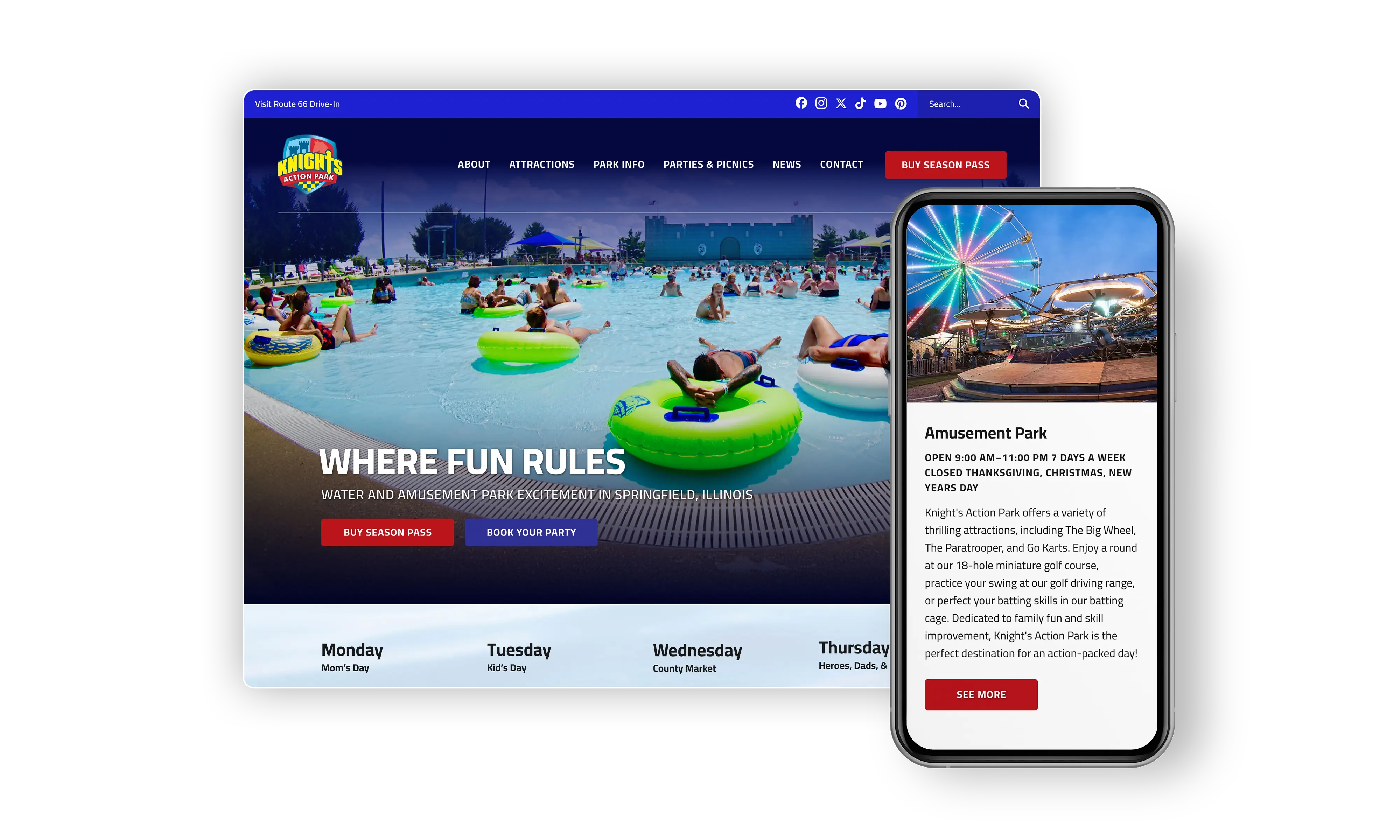 Knights website screens