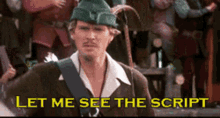 Carey Elwes in Men in Tights reading the movie's script.