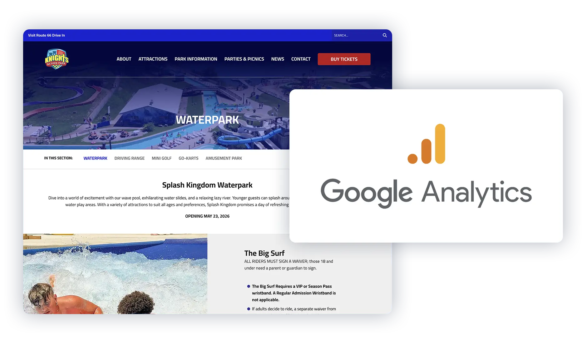 A screenshot of the website and the Google Analytics site